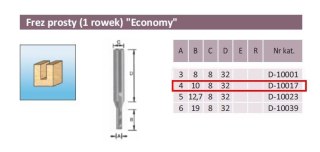 FREZ PROSTY 1 ROWEK 4/10/8mm