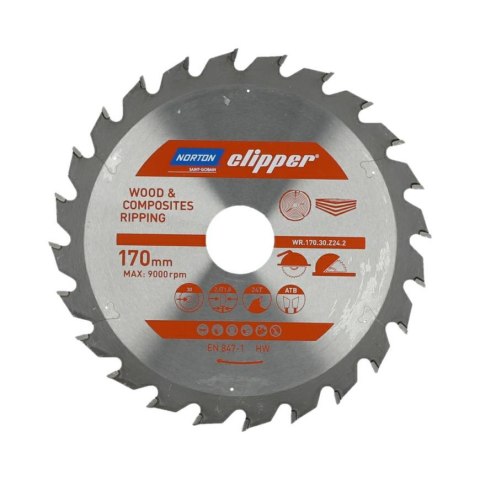 NORTON PIŁA TARCZOWA 170mm x 30mm x 24z DREWNO I KOMPOZYTY ATB (2,8 / 1,8) NORTON PIŁA TARCZOWA 170mm x 30mm x 24z DREWNO I KOMPOZYTY ATB (2,8 / 1,8)