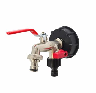 AWTOOLS KRAN OGRODOWY DO ZBIORNIKA CYNK NIKLOWANY PODWÓJNY 1/2" GWINT ZEWNĘTRZNY 2x3/4" MAUZER