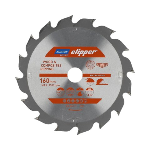 NORTON PIŁA TARCZOWA 160mm x 20mm x 16z DREWNO I KOMPOZYTY ATB (2,6 / 1,6) NORTON PIŁA TARCZOWA 160mm x 20mm x 16z DREWNO I KOMPOZYTY ATB (2,6 / 1,6)