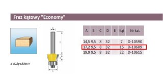 FREZ KĄTOWY Z ŁOŻYSKIEM 15`/17,2/8mm ECONOMY