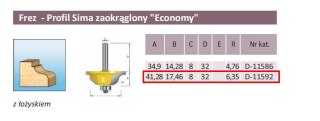 FREZ KSZTAŁTOWY ŁOŻ. 41,28/8mm PROFIL SIMA ZAOKRĄGLONY ECOPROFIL SIMA ZAOKRĄGLONY ECO