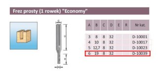 FREZ PROSTY 1 ROWEK 6/19/8mm
