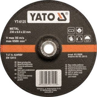 YATO TARCZA DO SZLIFOWANIA METALU 125x8,0x22mm 6126