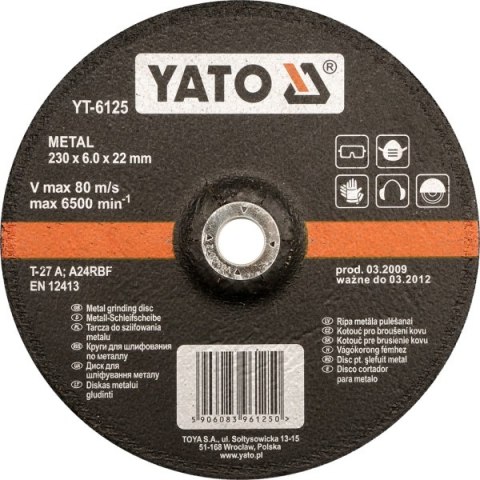 YATO TARCZA DO SZLIFOWANIA METALU 125x8,0x22mm 6126