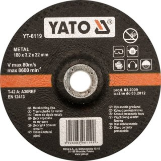 YATO TARCZA DO SZLIFOWANIA METALU WYPUKŁA 115x6,0x22mm