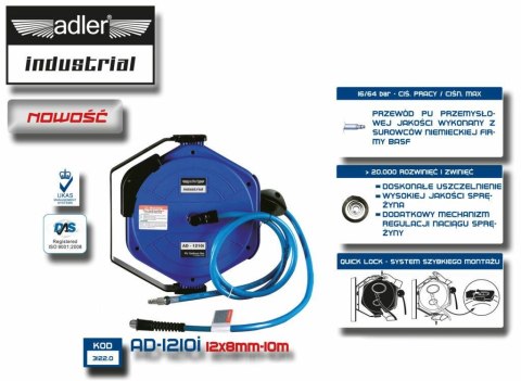 ADLER ZWIJADŁO Z PRZEWODEM PU 12x8mmx10m AD-1210i ADLER ZWIJADŁO Z PRZEWODEM PU 12x8mmx10m AD-1210i