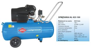 AIRPRESS KOMPRESOR OLEJOWY DWUTŁOKOWY HL425-100 "V-ka" 100L, 425 l/min, 8 BAR