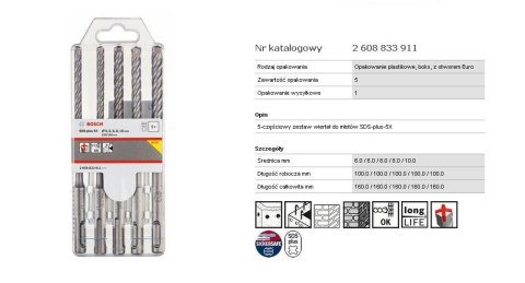 BOSCH WIERTŁO SDS PLUS-5X KPL. 5szt. 6/6/8/8/10x160mm BOSCH WIERTŁO SDS PLUS-5X KPL. 5szt. 6/6/8/8/10x160mm