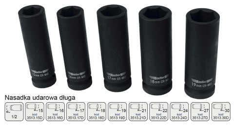 ADLER NASADKA UDAROWA DŁUGA 6-KĄTNA 1/2" 30mm ADLER NASADKA UDAROWA DŁUGA 6-KĄTNA 1/2" 30mm