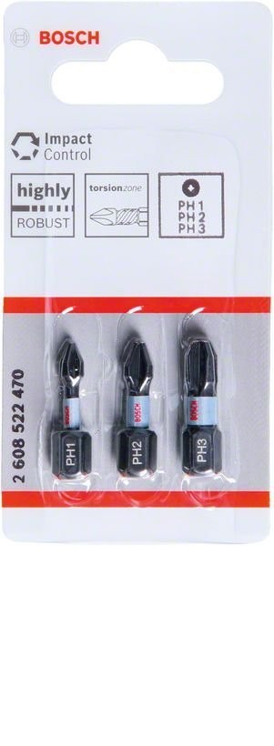 BOSCH KOŃCÓWKA IMPACT kpl. 3szt. PH1/PH2/PH3 x 25mm
