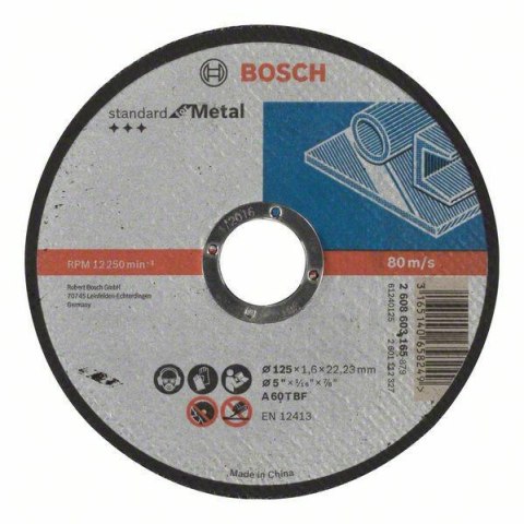 BOSCH TARCZA MET.125mm x 1,6mm x 22mm STANDARD FOR METAL BOSCH TARCZA MET.125mm x 1,6mm x 22mm STANDARD FOR METAL