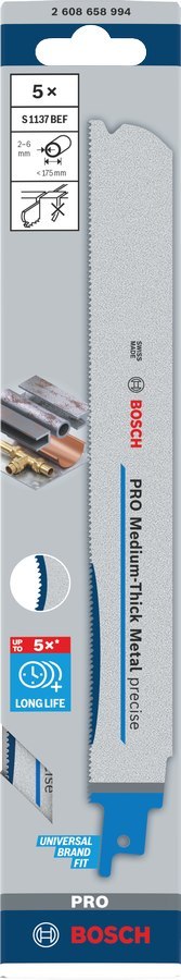 BOSCH BRZESZCZOT DO PIŁY SZABLASTEJ PRO MEDIUM-THICK METAL PRECISE S1137BEF 1,1 x 25 x 225mm /5szt.