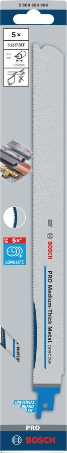 BOSCH BRZESZCZOT DO PIŁY SZABLASTEJ PRO MEDIUM-THICK METAL PRECISE S1237BEF 1,1 x 25 x 300mm /5szt.