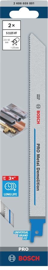 BOSCH BRZESZCZOT DO PIŁY SZABLASTEJ PRO METAL DEMOLITION S1125VF 1,25 x 19 x 225mm /2szt.