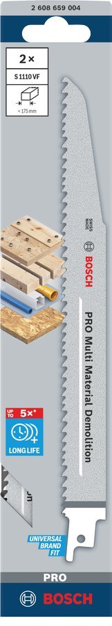 BOSCH BRZESZCZOT DO PIŁY SZABLASTEJ PRO MULTI MATERIAL DEMOLITION S1110VF 1,6 x 22 x 225mm /2szt.