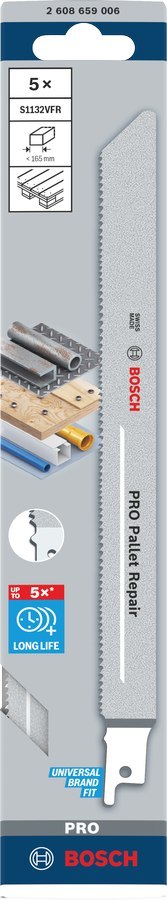 BOSCH BRZESZCZOT DO PIŁY SZABLASTEJ PRO PALLET REPAIR S1132VFR 0,9 x 19 x 225mm /5szt.