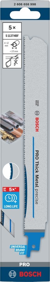 BOSCH BRZESZCZOT DO PIŁY SZABLASTEJ PRO THICK METAL PRECISE S1137HBF 1,1 x 25 x 225mm /5szt.