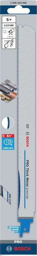 BOSCH BRZESZCZOT DO PIŁY SZABLASTEJ PRO THICK METAL PRECISE S1237HBF 1,1 x 25 x 300mm /5szt.