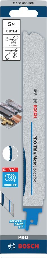 BOSCH BRZESZCZOT DO PIŁY SZABLASTEJ PRO THIN METAL PRECISE S1137EAF 1,1 x 25 x 225mm /5szt.
