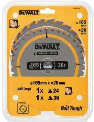 DEWALT PIŁA TARCZ.165x20mm 2szt. 24T i 36T CONSTRUCTION