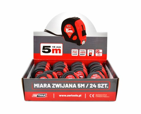 AWTOOLS MIARA ZWIJANA CZERWONO-CZARNA 10m x 25mm AWTOOLS MIARA ZWIJANA CZERWONO-CZARNA 10m x 25mm