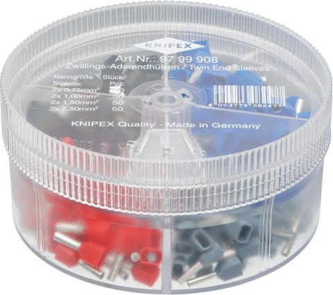 Zestaw tulejek kablowych Twin, 0,75-2,5mm, 200-cz. 97 99 908, KNIPEX Zestaw tulejek kablowych Twin, 0,75-2,5mm, 200-cz. 97 99 908, KNIPEX