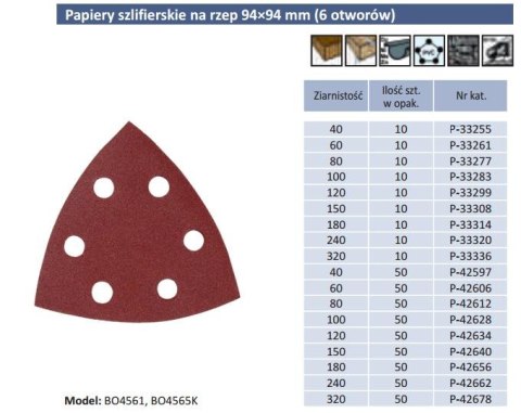 PAPIER SZLIFIERSKI BO4561 K60 94x94x94mm, 6-OTWORÓW. PAPIER SZLIFIERSKI BO4561 K60 94x94x94mm, 6-OTWORÓW.