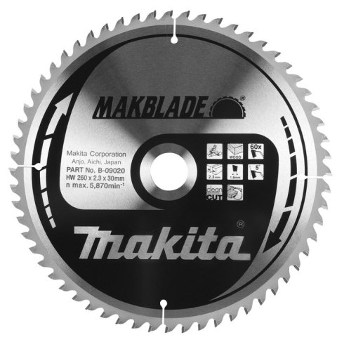 PIŁA TARCZOWA DO DREWNA 250x30mm 72-ZĘBÓW MAKBLADE