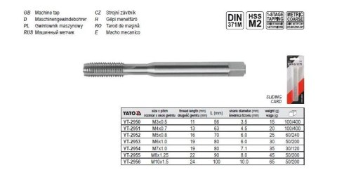 YATO GWINTOWNIK MASZYNOWY M12, DIN 371 HSS M2 2944