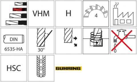 Frez do kopiowania HSC WNpelnow.Signum HA 4-ostrz.dlugi 12/2mm GÜHRING Frez do kopiowania HSC WNpelnow.Signum HA 4-ostrz.dlugi 12/2mm GÜHRING