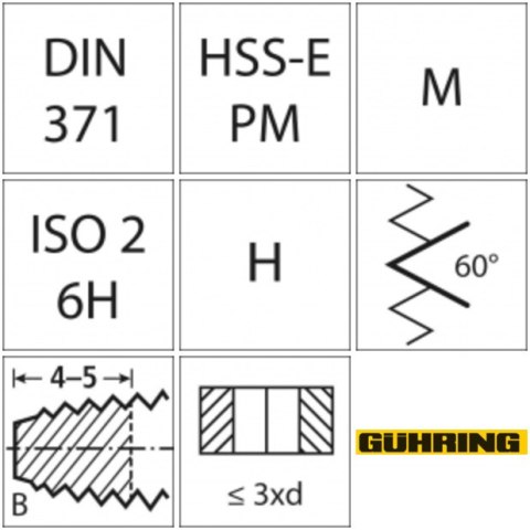 Gwintownik maszynowy DIN371 HSSE-PM TiALN, typ H, kszt.B M4 GÜHRING Gwintownik maszynowy DIN371 HSSE-PM TiALN, typ H, kszt.B M4 GÜHRING