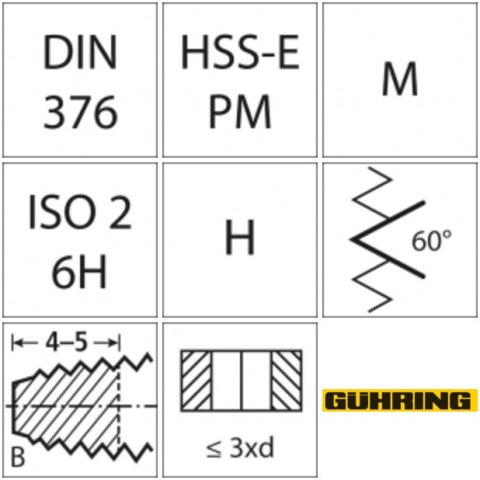 Gwintowniki maszynowe D376B H PM TiAlN M 24,0 Gühring Gwintowniki maszynowe D376B H PM TiAlN M 24,0 Gühring