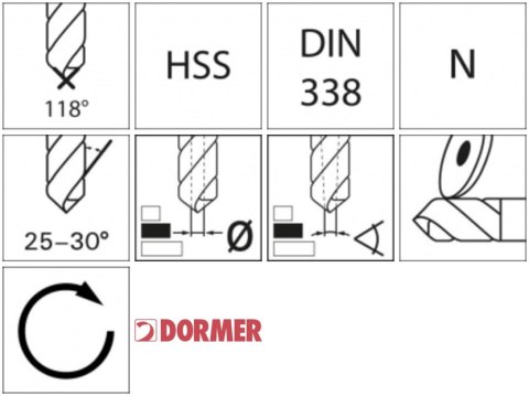 Wiertlo krete HSS DIN338N1,0mm 118G typ N 4xD A002 DORMER Wiertlo krete HSS DIN338N1,0mm 118G typ N 4xD A002 DORMER