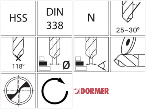 Wiertlo krete HSS DIN338N10,1mm 118G typ N 4xD A51010.1 TiN Dormer Wiertlo krete HSS DIN338N10,1mm 118G typ N 4xD A51010.1 TiN Dormer
