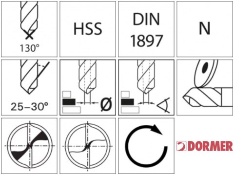 Wiertło krótkie HSS DIN 1897 7,6mm 130G typ ADX 2,5xD A520 Dormer DORMER Wiertło krótkie HSS DIN 1897 7,6mm 130G typ ADX 2,5xD A520 Dormer DORMER