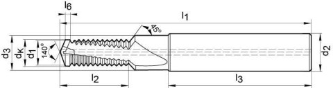 Wiertlo-frez pelnowegl. DTMCSP TiCN,chwyt HA, chlodz.wew. 2xD M12 GÜHRING