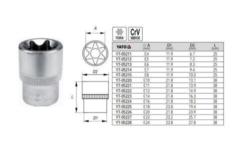YATO NASADKA TORX 1/2" E14 YATO NASADKA TORX 1/2" E14