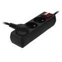 AWTOOLS PRZEDŁUŻACZ DOMOWY CZARNY 3 GNIAZDA 1,5m Z UZIEMIENIEM, WYŁĄCZNIK