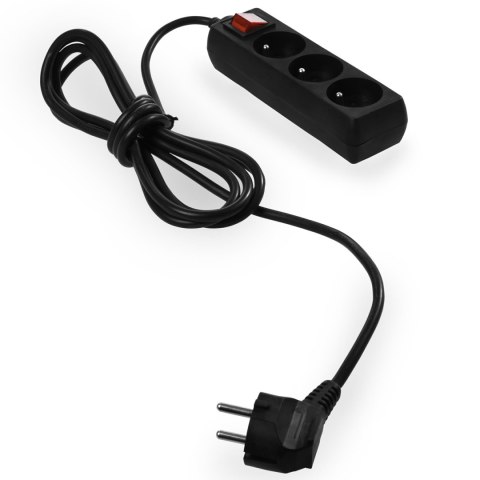 AWTOOLS PRZEDŁUŻACZ DOMOWY CZARNY 3 GNIAZDA 1,5m Z UZIEMIENIEM, WYŁĄCZNIK