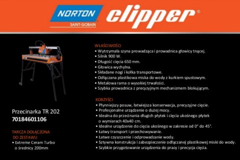 NORTON PRZECINARKA STOŁOWA DO CERAMIKI CLIPPER TR202 DŁUGOŚĆ CIĘCIA 650mm