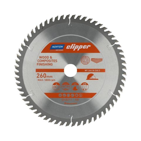 NORTON PIŁA TARCZOWA 260mm x 30mm x 60z DREWNO I KOMPOZYTY ATB (3,2 / 2,2)