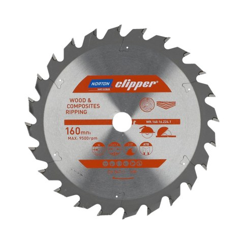 NORTON PIŁA TARCZOWA 160mm x 16mm x 24z DREWNO I KOMPOZYTY ATB (2,6 / 1,6)