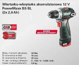 METABO WKRĘTARKA POWERMAXX BS BL 38/20Nm 2x2,0Ah WALIZKA