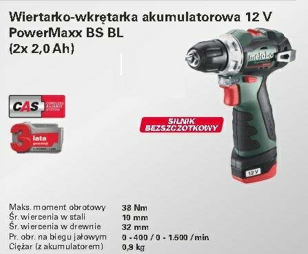 METABO WKRĘTARKA POWERMAXX BS BL 38/20Nm 2x2,0Ah WALIZKA
