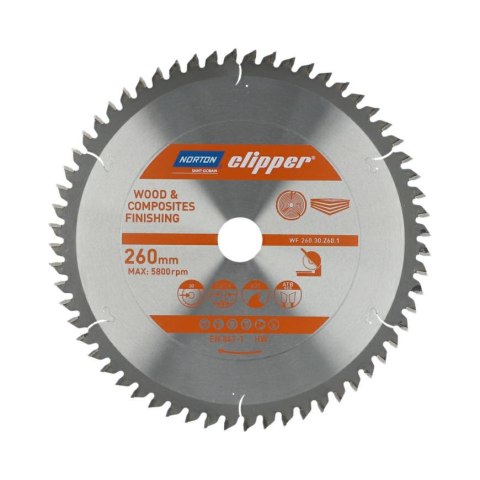 NORTON PIŁA TARCZOWA 260mm x 30mm x 60z DREWNO I KOMPOZYTY ATB Neg (2,6 / 1,8)