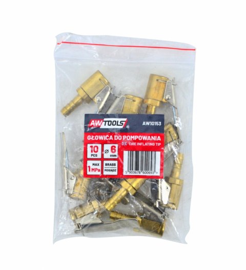 AWTOOLS GŁOWICA DO POMPKI 6mm / MOSIĄDZ 10 SZT.