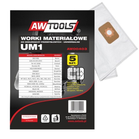 AWTOOLS WORKI Z MIKROWŁÓKNINY kpl.5szt. UM1, GAS35/VC3011L/VC3510L/VC3511L AWTOOLS WORKI Z MIKROWŁÓKNINY kpl.5szt. UM1, GAS35/VC3011L/VC3510L/VC3511L