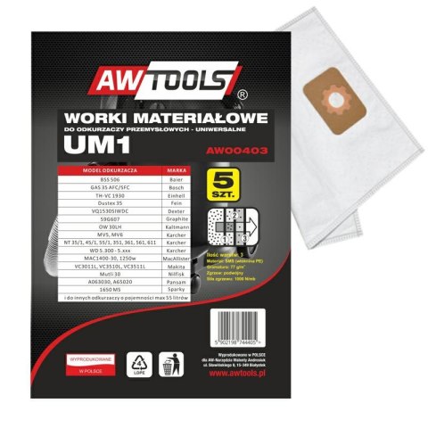 AWTOOLS WORKI Z MIKROWŁÓKNINY kpl.5szt. UM1, GAS35/VC3011L/VC3510L/VC3511L AWTOOLS WORKI Z MIKROWŁÓKNINY kpl.5szt. UM1, GAS35/VC3011L/VC3510L/VC3511L