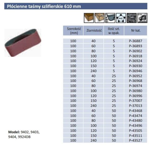 PASY BEZKOŃCOWE 100 x 610mm gr. 100 25szt. PASY BEZKOŃCOWE 100 x 610mm gr. 100 25szt.